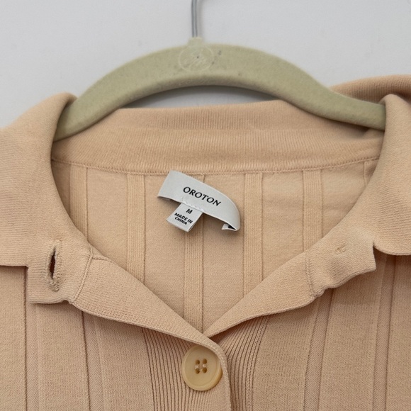 Oroton Ribbed Collared Button Up Top in Creamed Honey - M - Picture 3 of 5